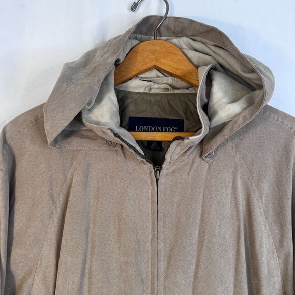 London Fog Hooded Lightweight Suede-Like Zip Up Neutral Jacket Lined Size XL - Picture 3 of 14